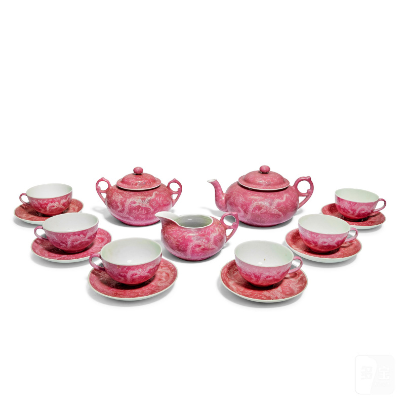 民國 胭脂紅釉茶具一組 | A PUCE GROUND SGRAFFIATO TEA SET - 图4